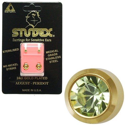 Birthstone Studs - Mini Bezel Gold - August / Peridot